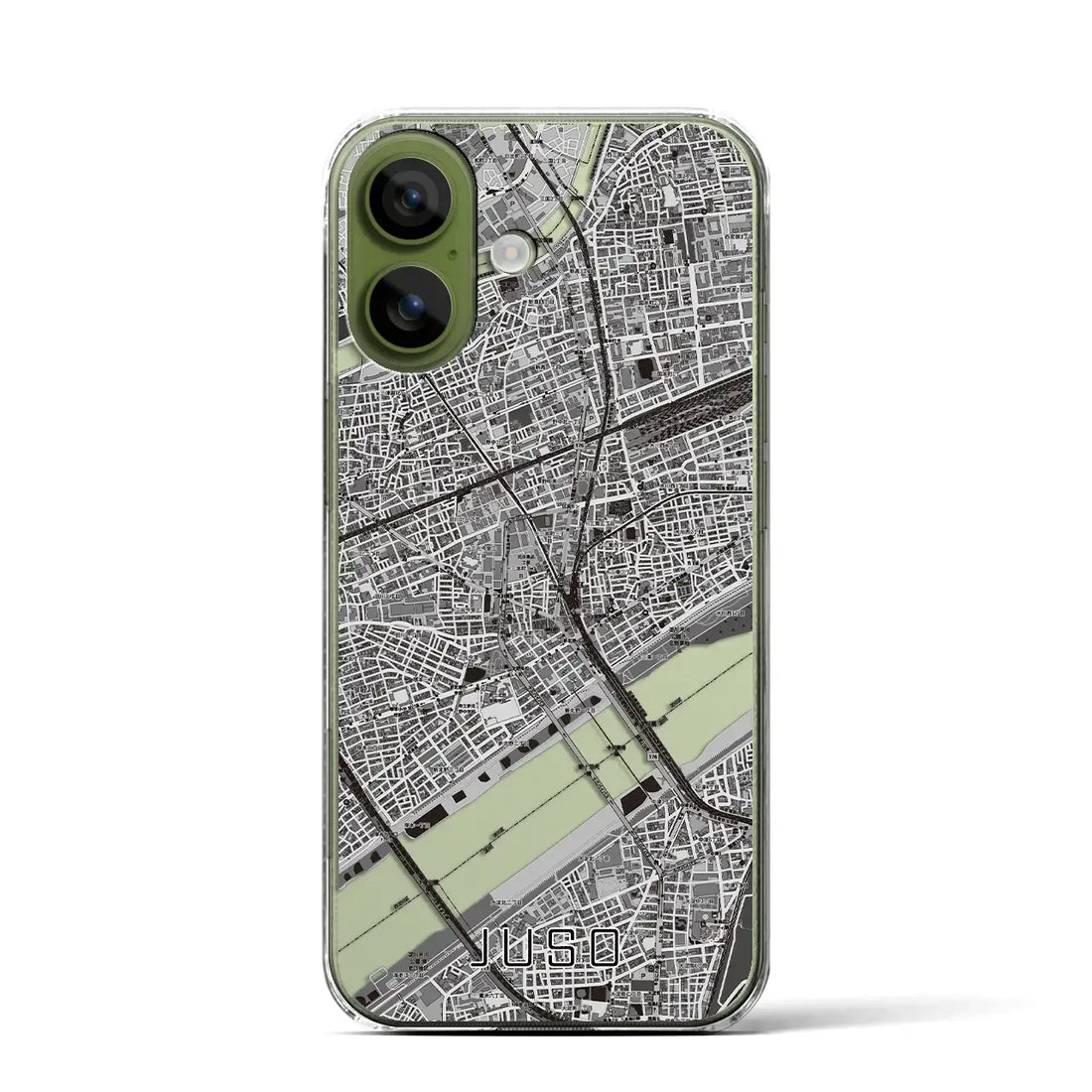 【十三（大阪府）】地図柄iPhoneケース（クリアタイプ）モノトーン・iPhone 17 Pro Max 用