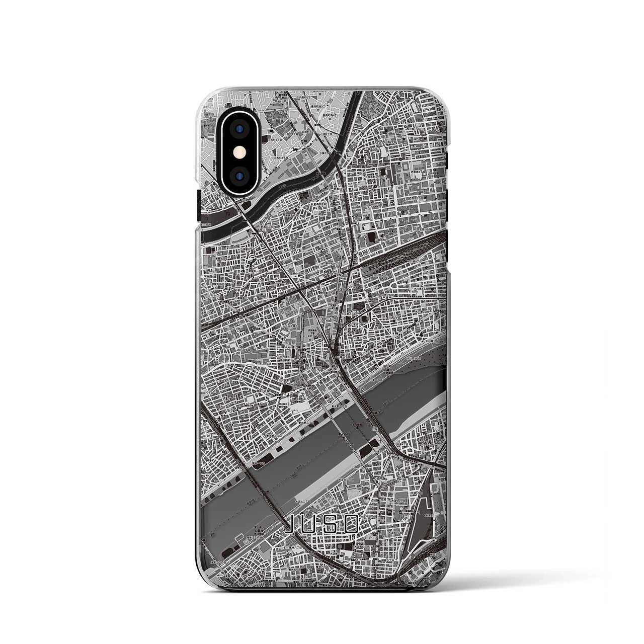 【十三（大阪府）】地図柄iPhoneケース（クリアタイプ）モノトーン・iPhone XS / X 用