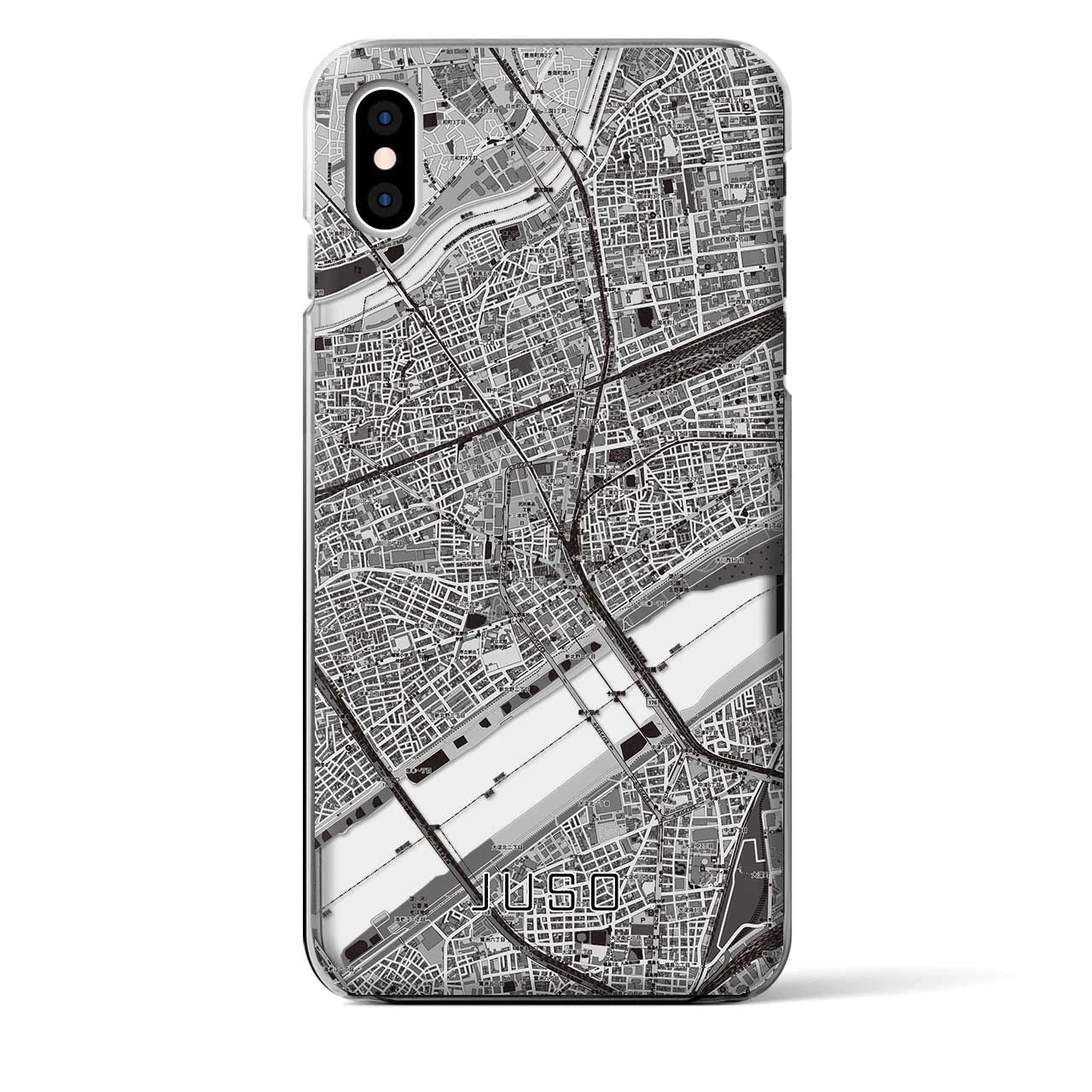 【十三（大阪府）】地図柄iPhoneケース（クリアタイプ）モノトーン・iPhone XS Max 用