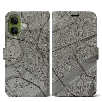 【十三（大阪府）】地図柄iPhoneケース（手帳タイプ）