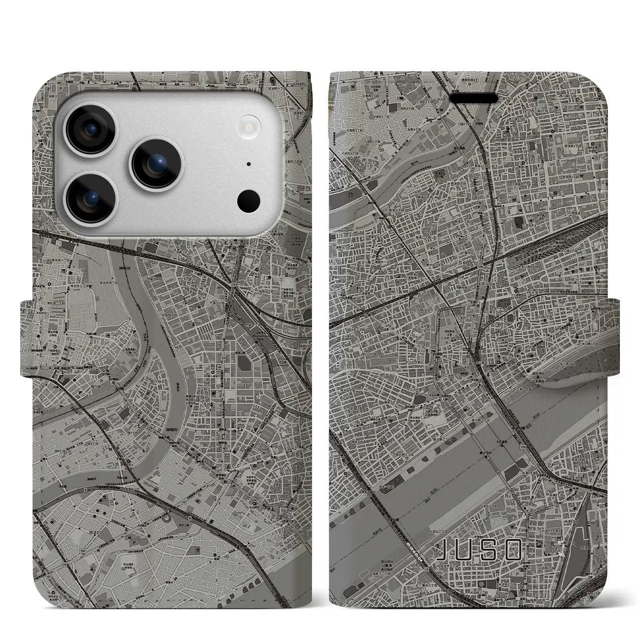 【十三（大阪府）】地図柄iPhoneケース（手帳タイプ）