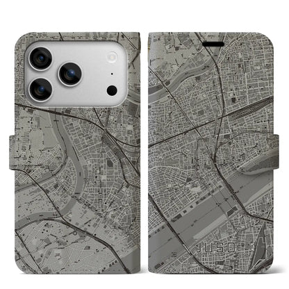 【十三（大阪府）】地図柄iPhoneケース（手帳タイプ）