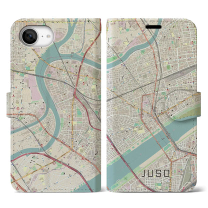 【十三（大阪府）】地図柄iPhoneケース（手帳タイプ）