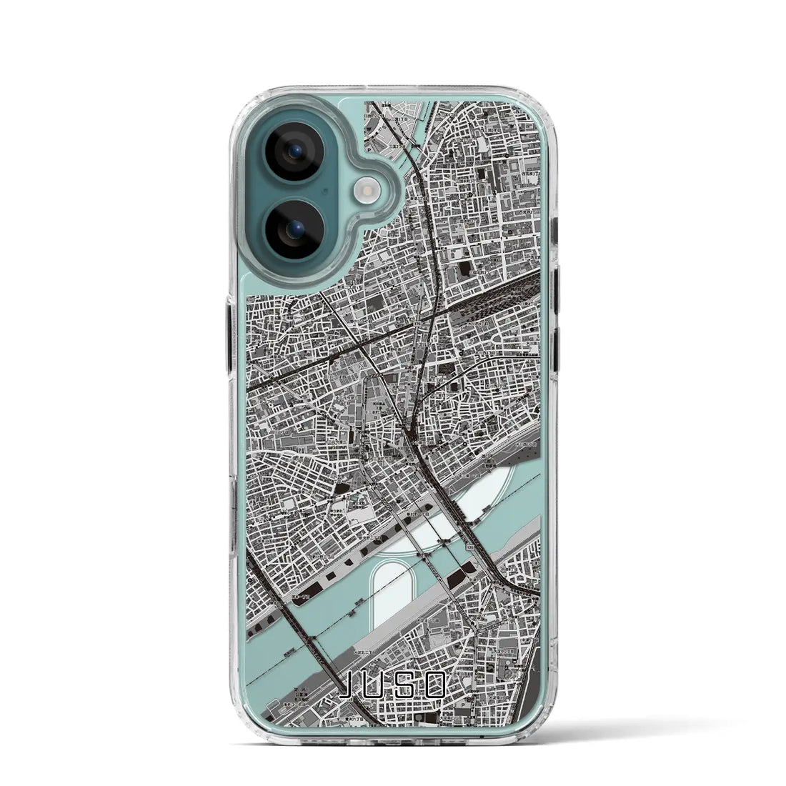 【十三（大阪府）】地図柄iPhoneケース（MagSafeタイプ）モノトーン・iPhone 16 Pro 用