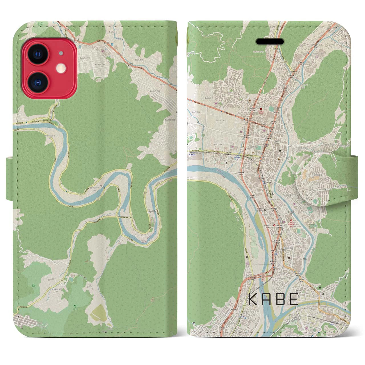 【可部（広島県）】地図柄iPhoneケース（手帳タイプ）ナチュラル・iPhone 11 用