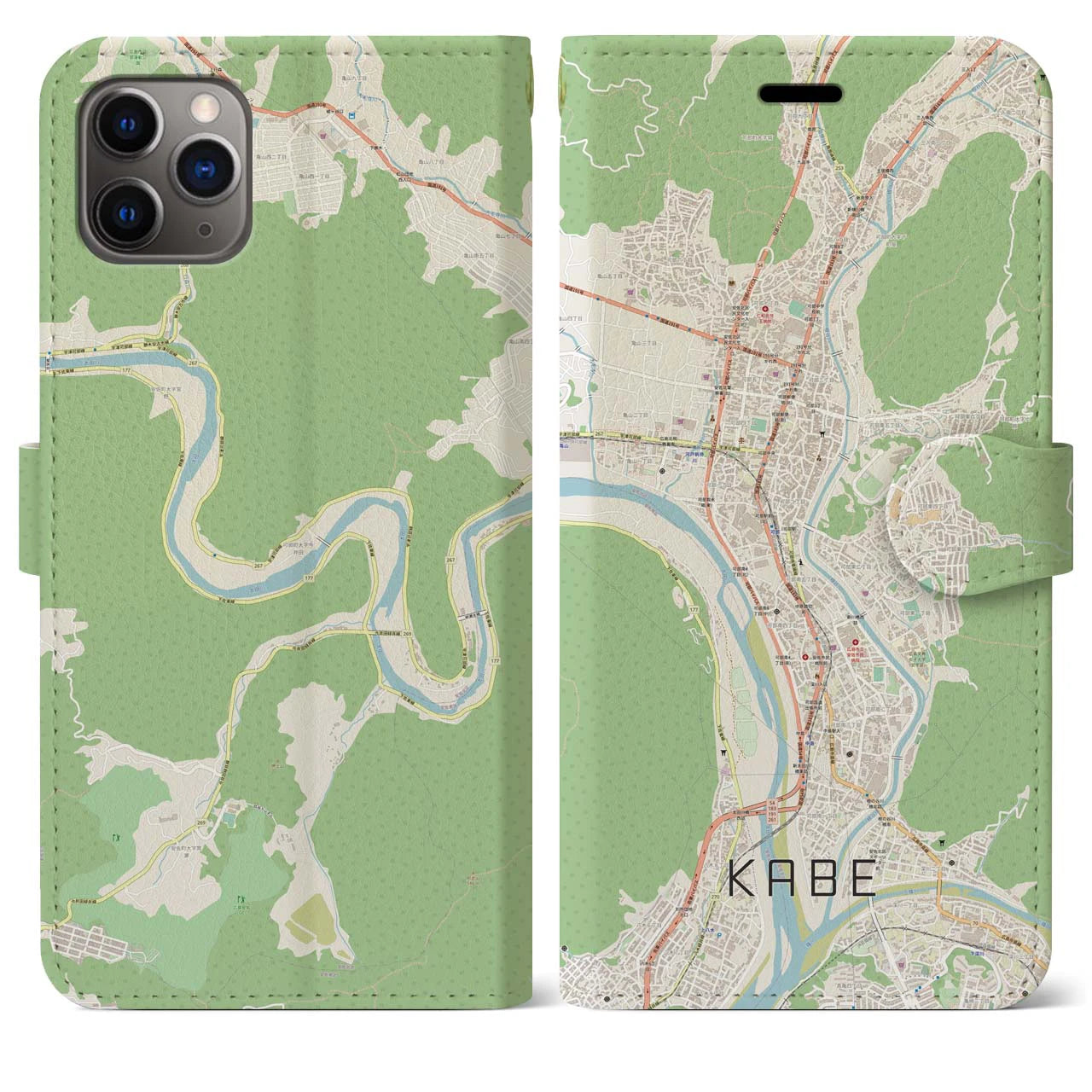 【可部（広島県）】地図柄iPhoneケース（手帳タイプ）ナチュラル・iPhone 11 Pro Max 用