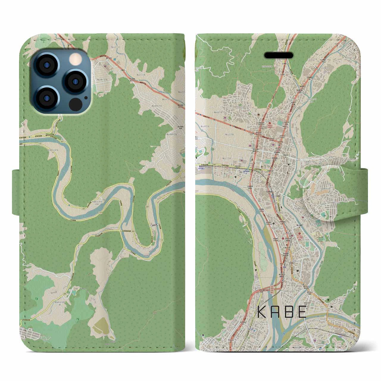 【可部（広島県）】地図柄iPhoneケース（手帳タイプ）ナチュラル・iPhone 12 / 12 Pro 用