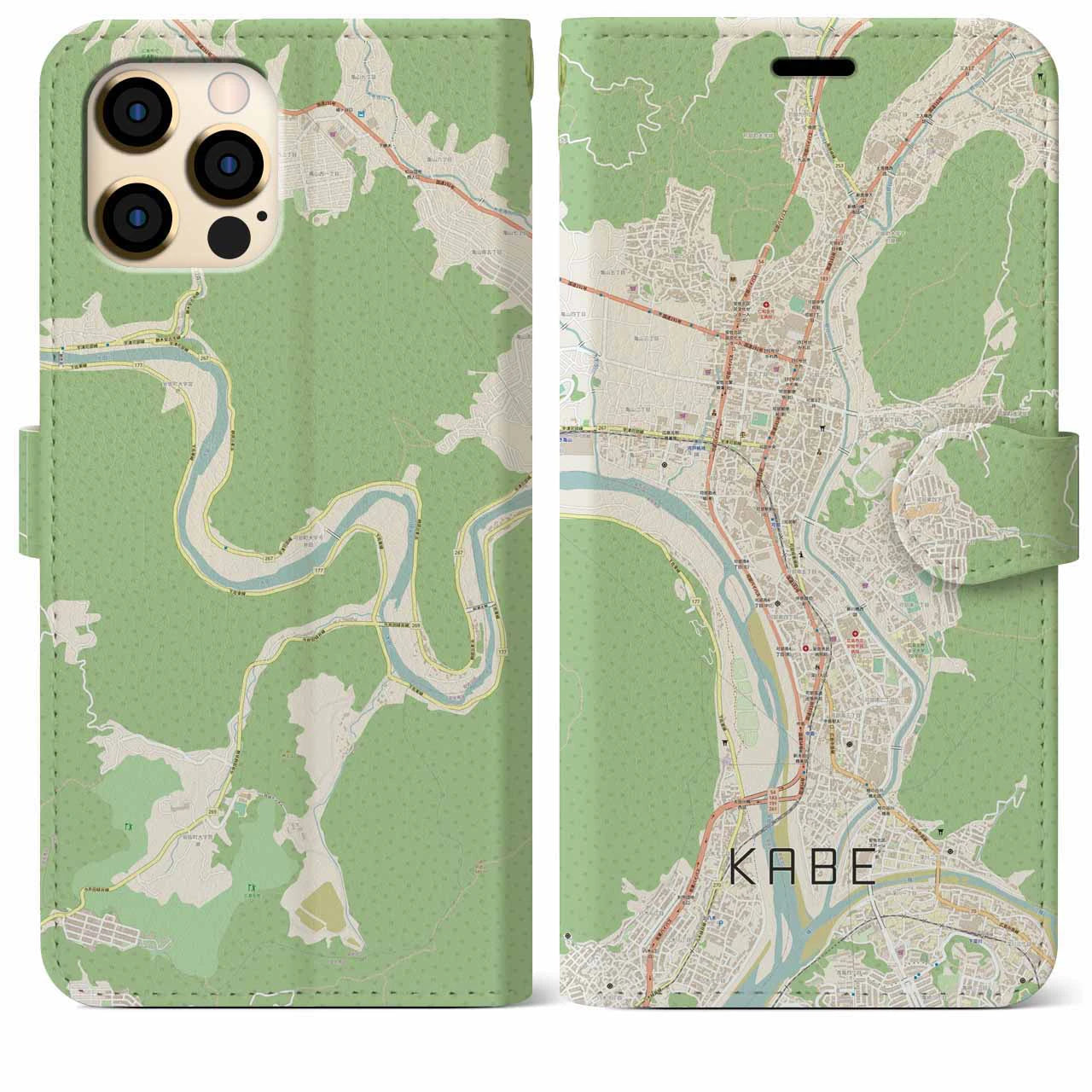 【可部（広島県）】地図柄iPhoneケース（手帳タイプ）ナチュラル・iPhone 12 Pro Max 用