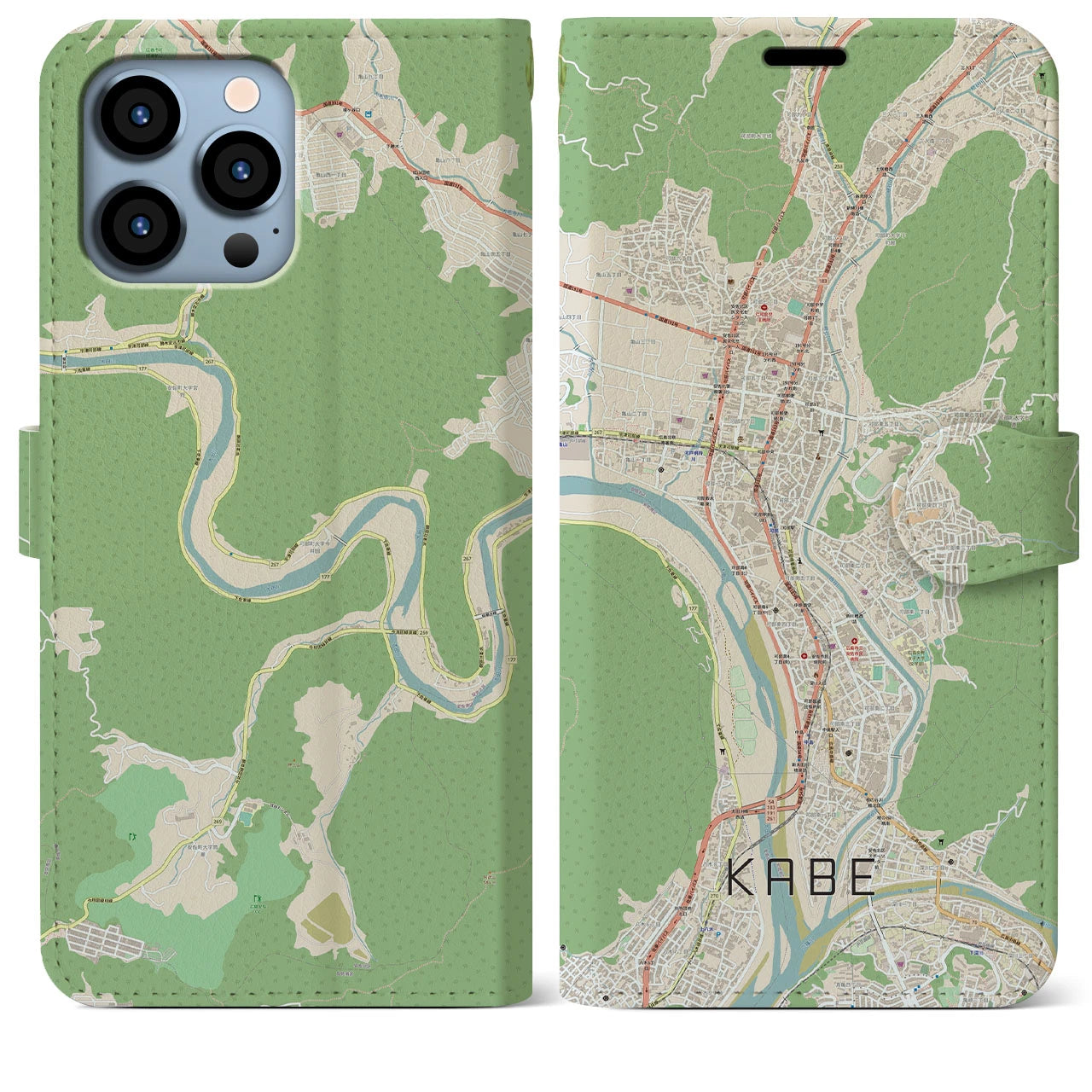 【可部（広島県）】地図柄iPhoneケース（手帳タイプ）ナチュラル・iPhone 13 Pro Max 用