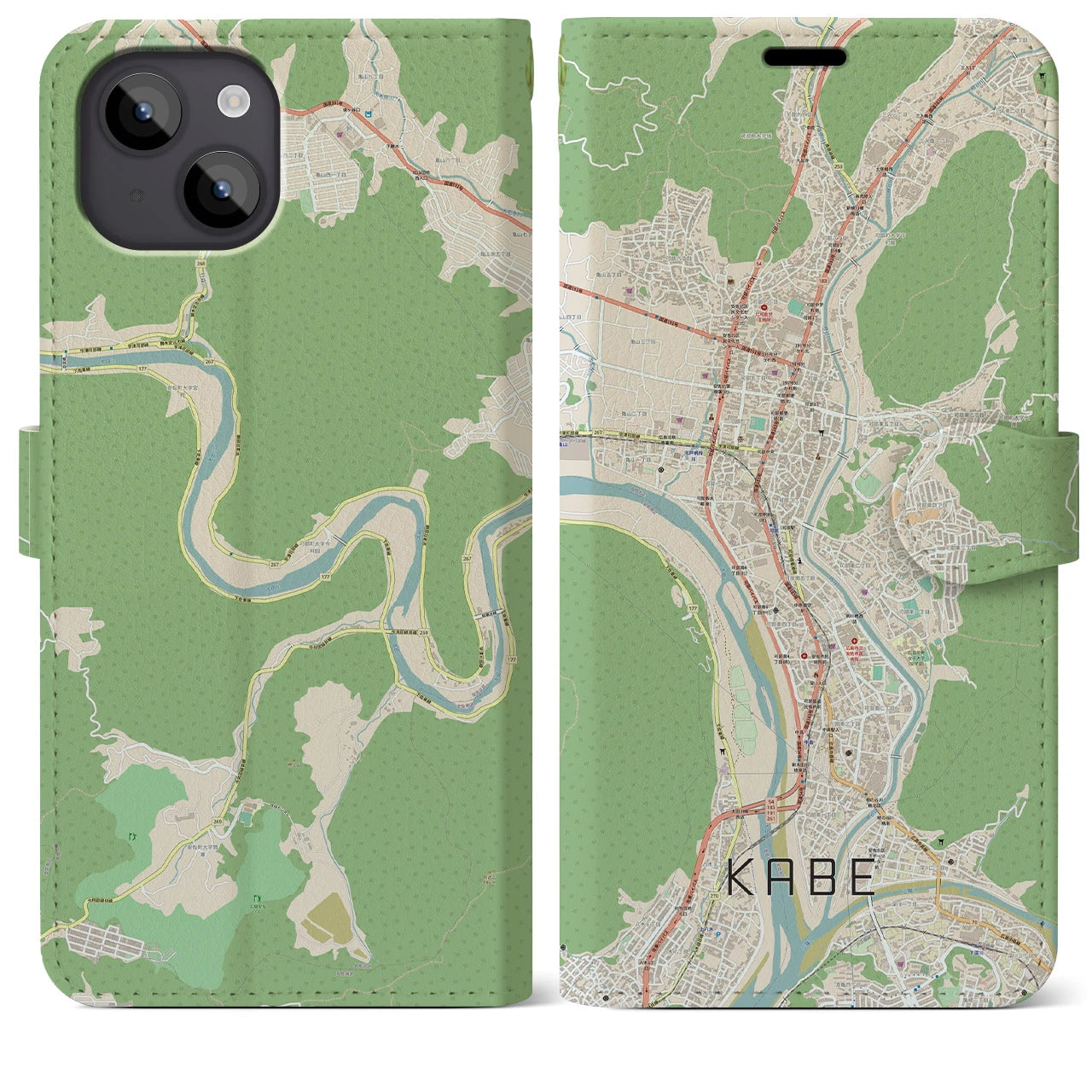 【可部（広島県）】地図柄iPhoneケース（手帳タイプ）ナチュラル・iPhone 14 Plus 用