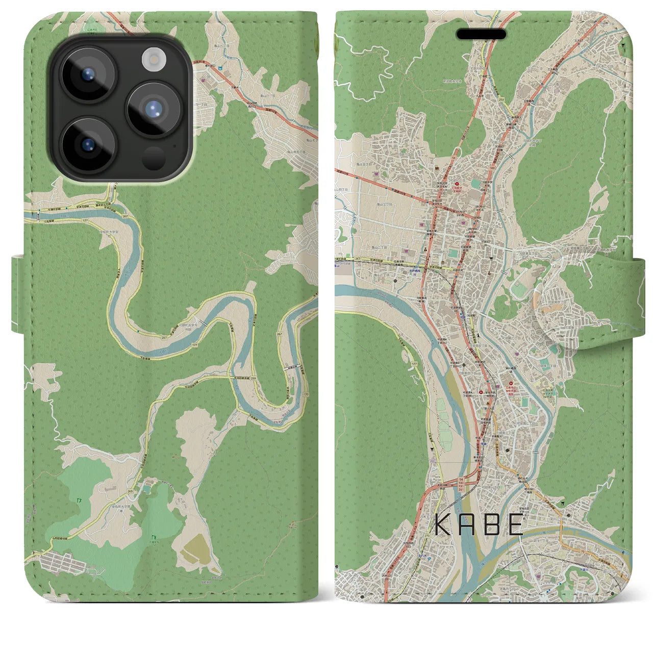 【可部（広島県）】地図柄iPhoneケース（手帳タイプ）ナチュラル・iPhone 15 Pro Max 用