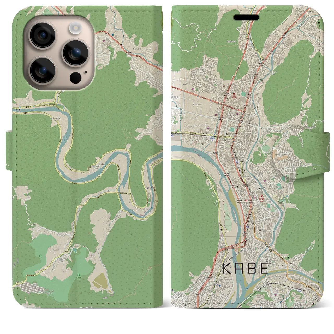 【可部（広島県）】地図柄iPhoneケース（手帳タイプ）ナチュラル・iPhone 16 Plus 用