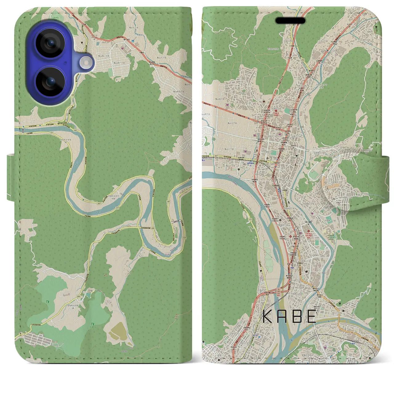 【可部（広島県）】地図柄iPhoneケース（手帳タイプ）ナチュラル・iPhone 16 Pro Max 用