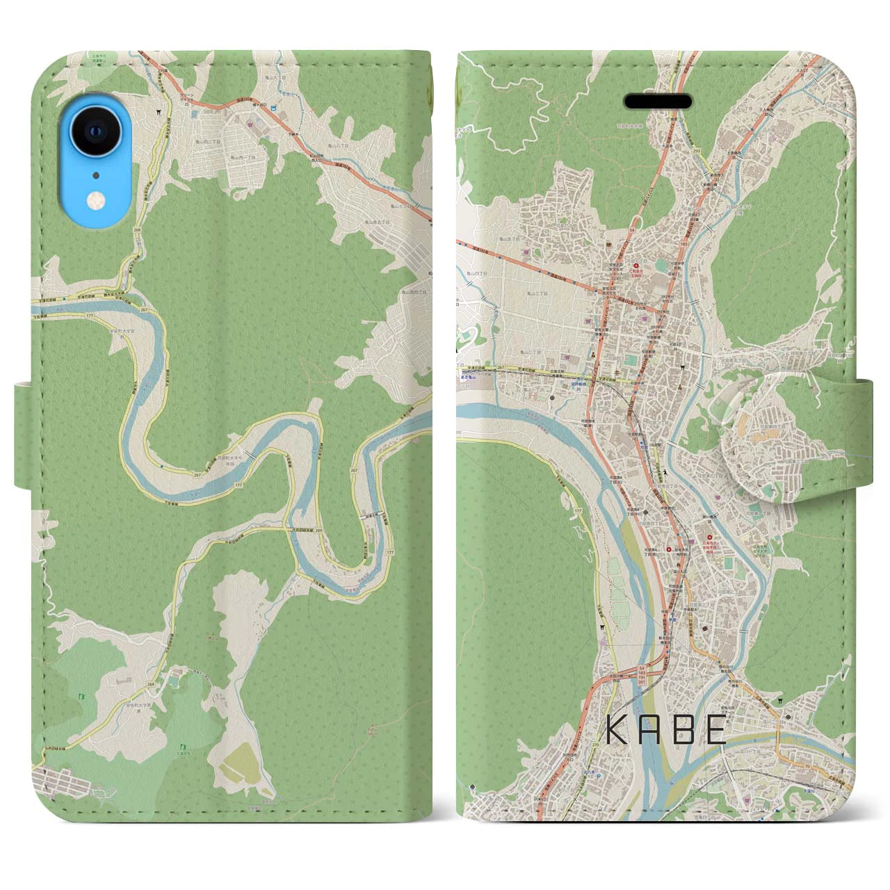 【可部（広島県）】地図柄iPhoneケース（手帳タイプ）ナチュラル・iPhone XR 用