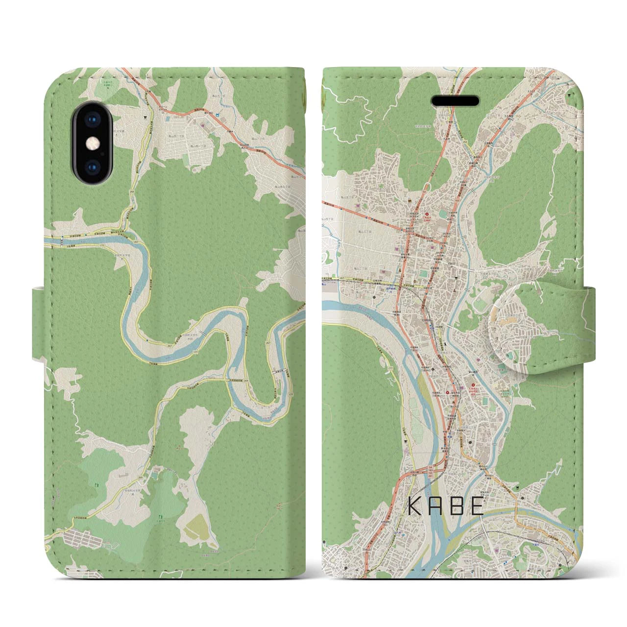 【可部（広島県）】地図柄iPhoneケース（手帳タイプ）ナチュラル・iPhone XS / X 用