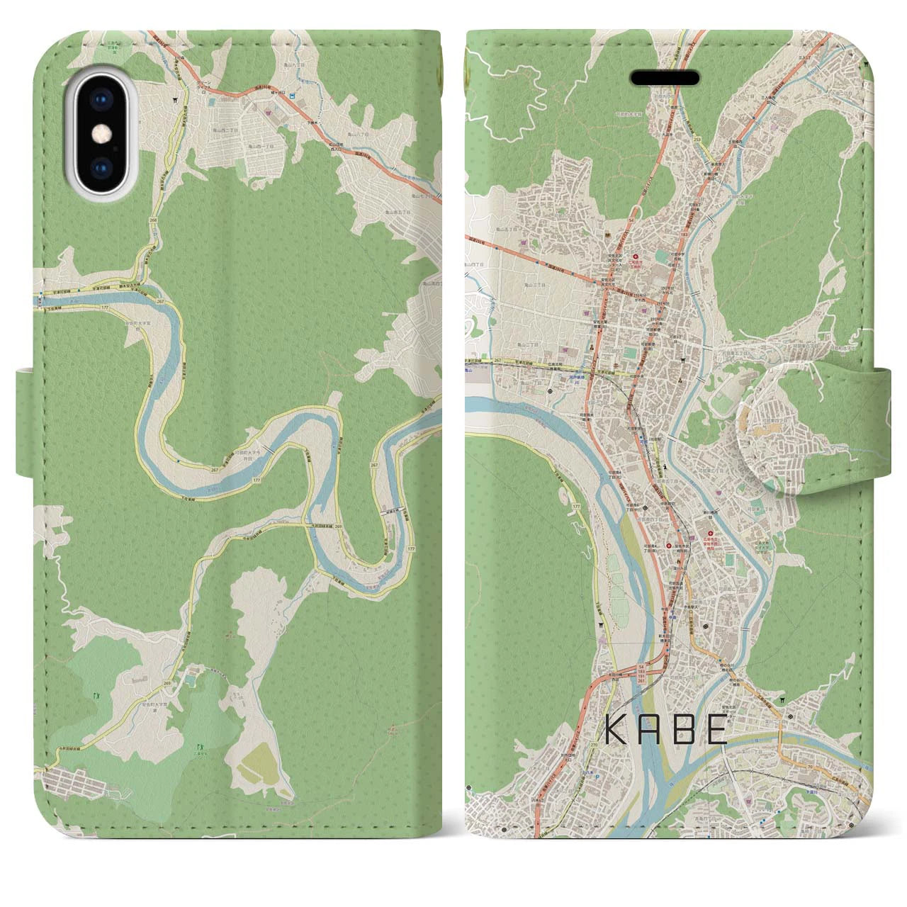 【可部（広島県）】地図柄iPhoneケース（手帳タイプ）ナチュラル・iPhone XS Max 用