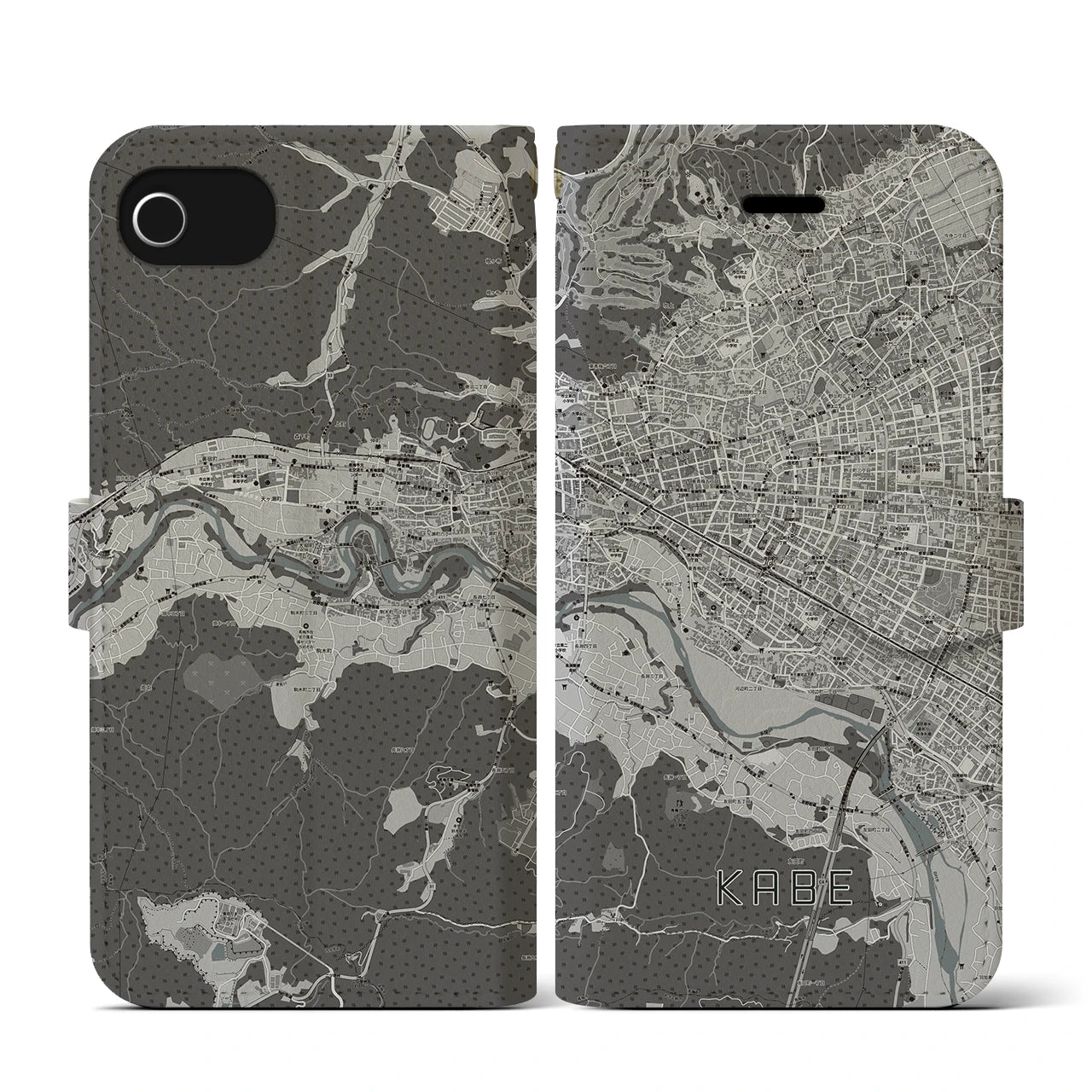 【河辺】地図柄iPhoneケース（手帳両面タイプ・モノトーン）iPhone SE（第3 / 第2世代） / 8 / 7 / 6s / 6 用