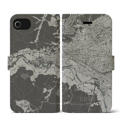 【河辺（東京都）】地図柄iPhoneケース（手帳タイプ）モノトーン・iPhone SE（第3 / 第2世代） / 8 / 7 / 6s / 6 用