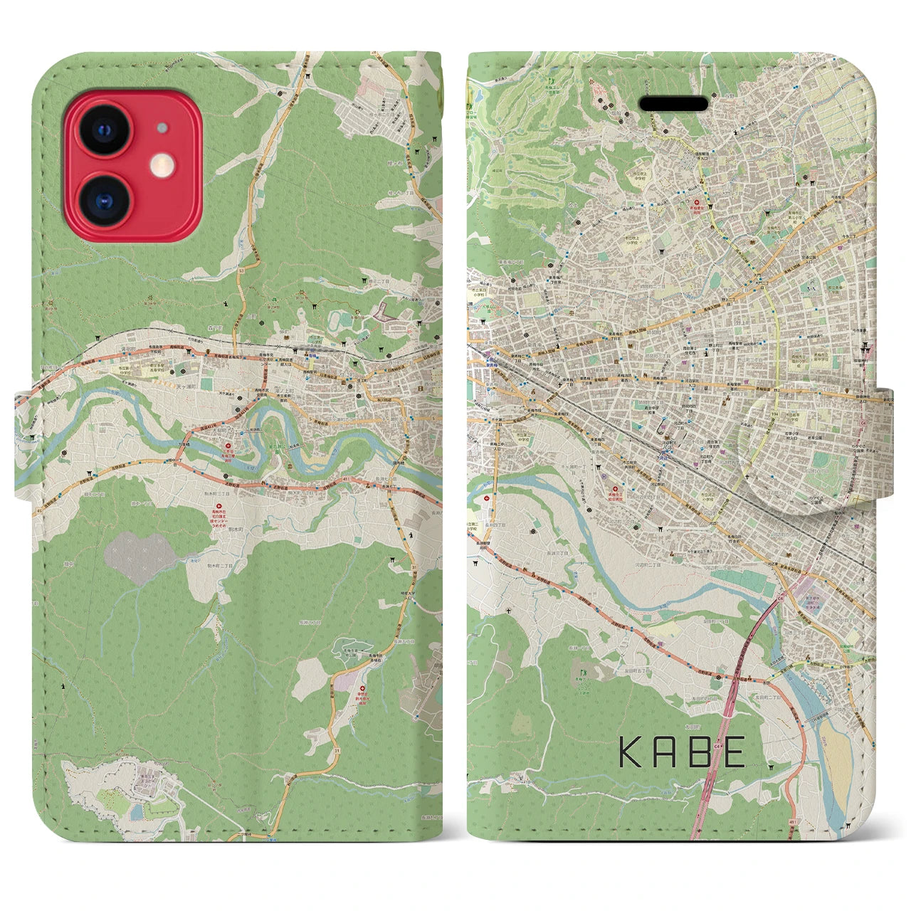 【河辺（東京都）】地図柄iPhoneケース（手帳タイプ）ナチュラル・iPhone 11 用