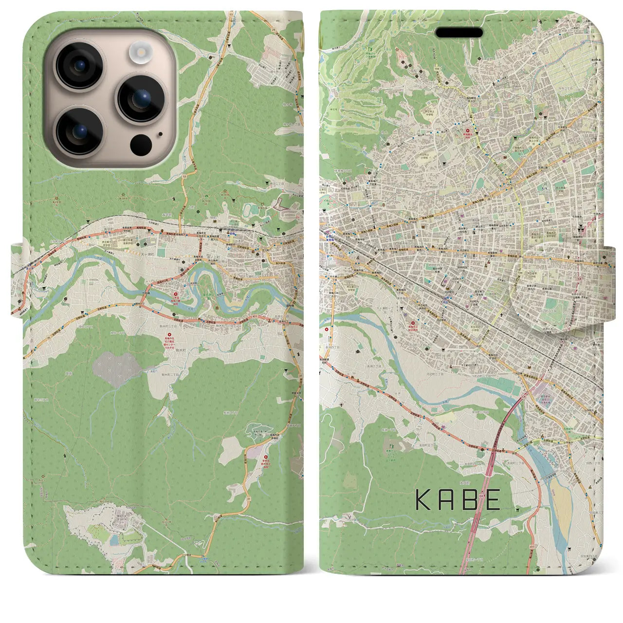 【河辺（東京都）】地図柄iPhoneケース（手帳タイプ）ナチュラル・iPhone 16 Plus 用