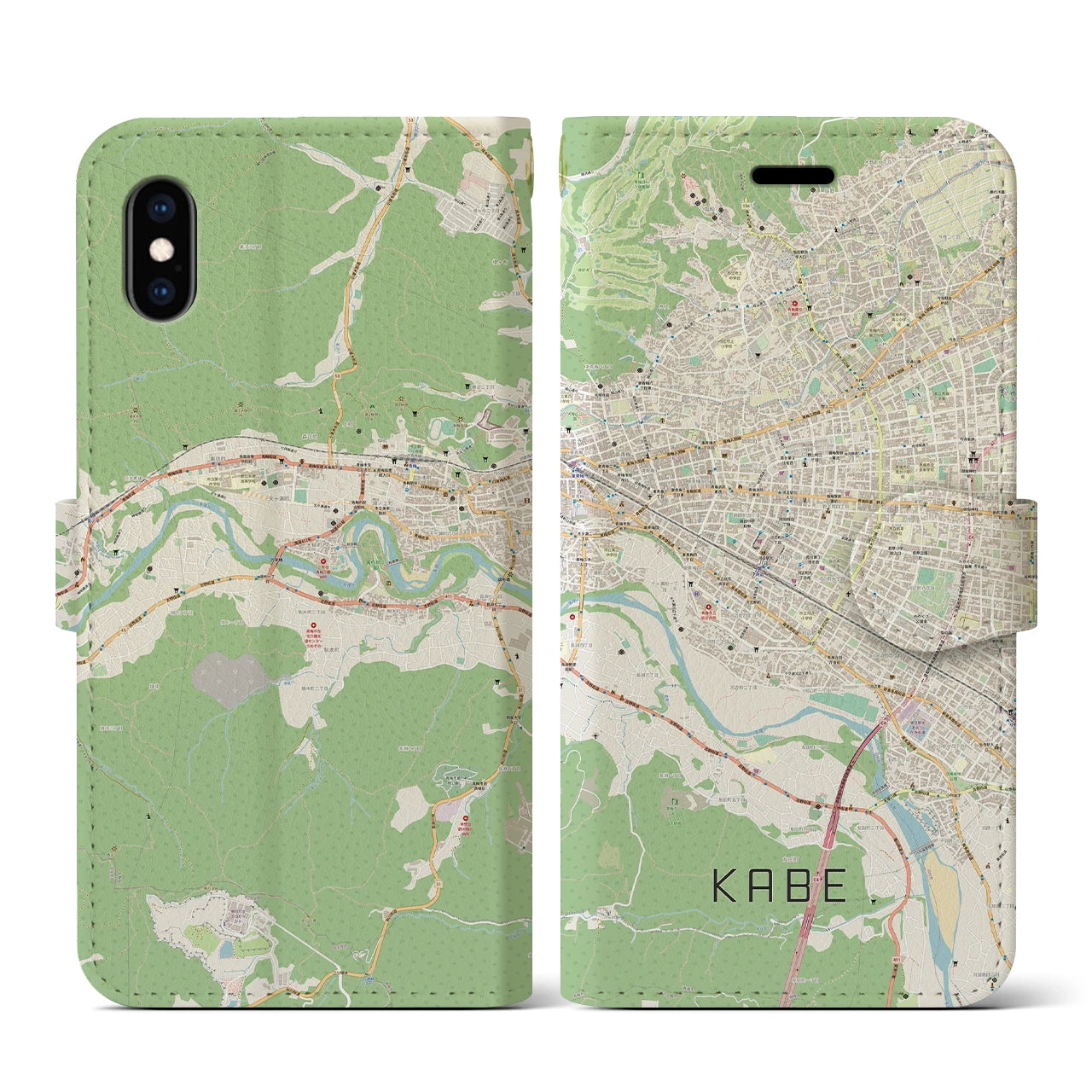 【河辺（東京都）】地図柄iPhoneケース（手帳タイプ）ナチュラル・iPhone XS / X 用