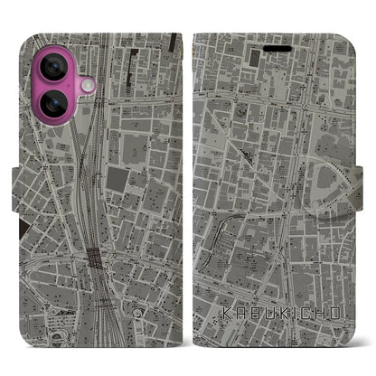 【歌舞伎町（東京都）】地図柄iPhoneケース（手帳タイプ）モノトーン・iPhone 16 Pro 用