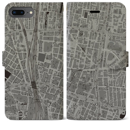 【歌舞伎町（東京都）】地図柄iPhoneケース（手帳タイプ）モノトーン・iPhone 8Plus /7Plus / 6sPlus / 6Plus 用