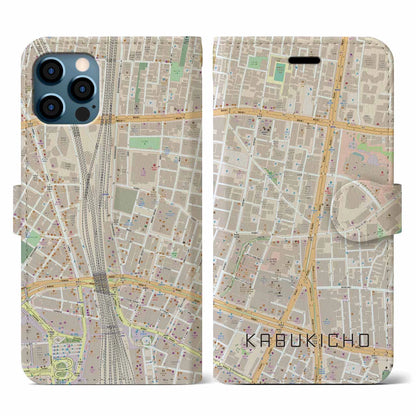 【歌舞伎町（東京都）】地図柄iPhoneケース（手帳タイプ）ナチュラル・iPhone 12 / 12 Pro 用