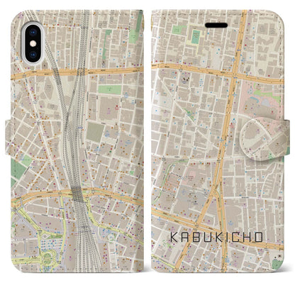 【歌舞伎町（東京都）】地図柄iPhoneケース（手帳タイプ）ナチュラル・iPhone XS Max 用