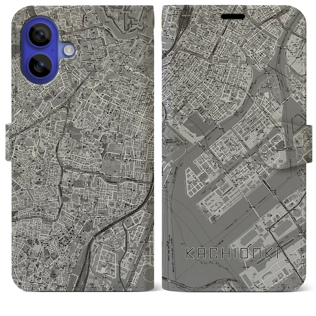 【勝どき(東京都)】地図柄iPhoneケース(手帳タイプ)モノトーン・iPhone 16 Pro Max 用