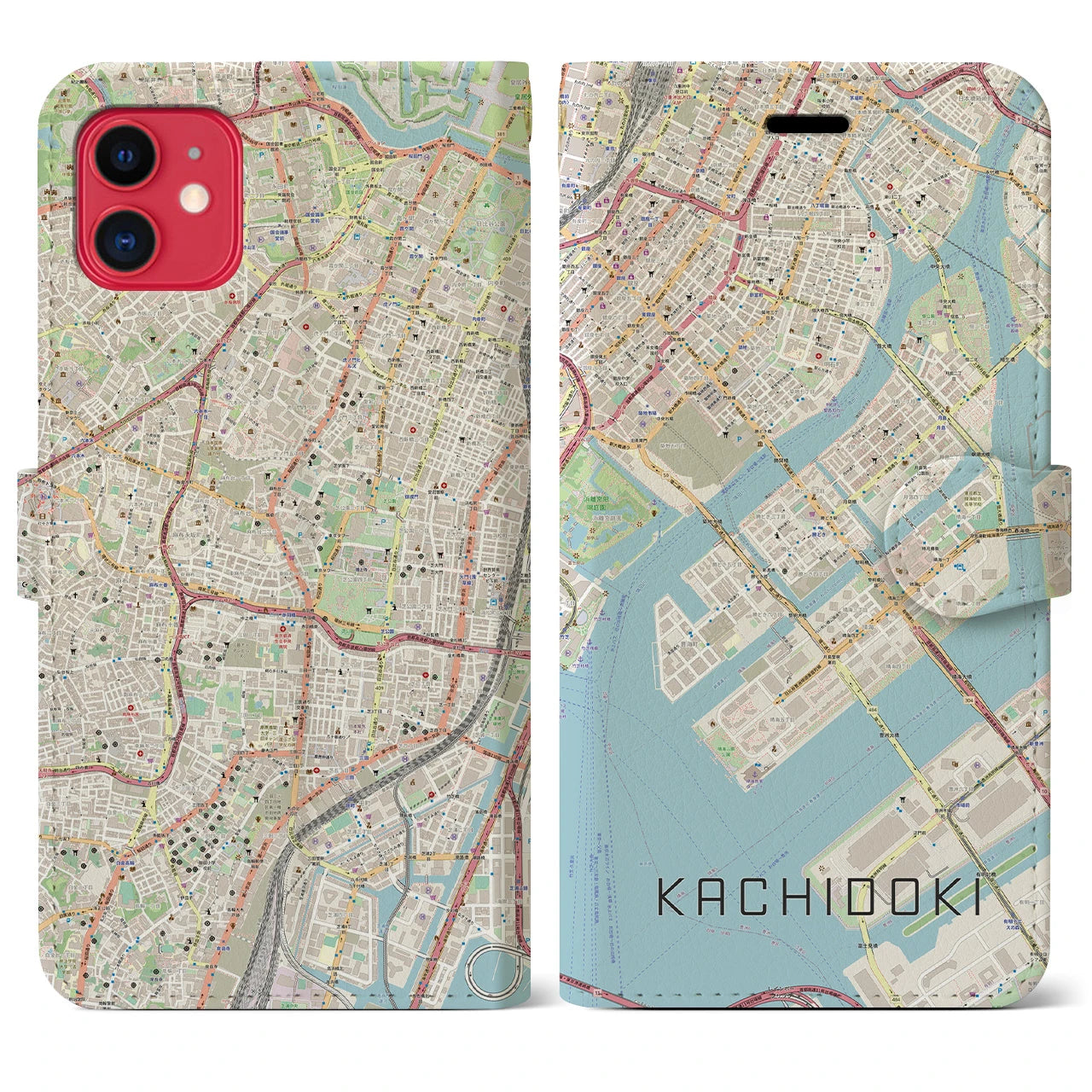 【勝どき（東京都）】地図柄iPhoneケース（手帳タイプ）ナチュラル・iPhone 11 用