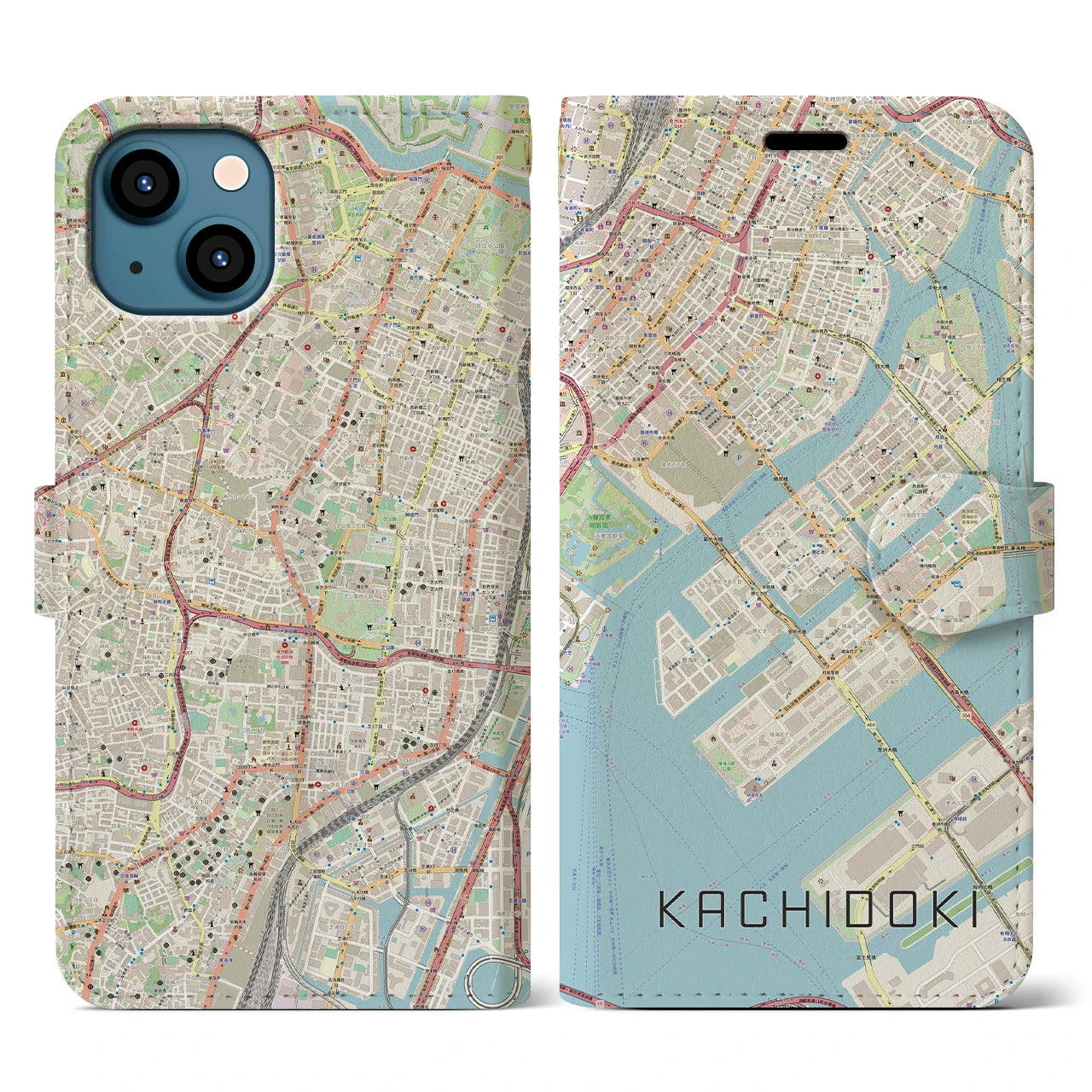 【勝どき（東京都）】地図柄iPhoneケース（手帳タイプ）ナチュラル・iPhone 13 用