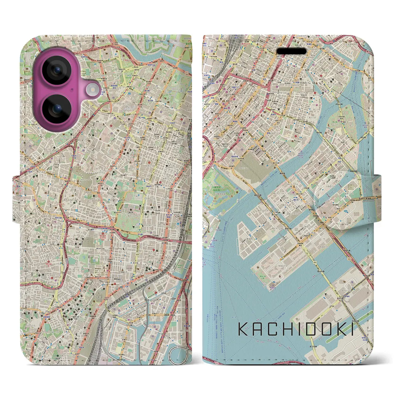 【勝どき（東京都）】地図柄iPhoneケース（手帳タイプ）ナチュラル・iPhone 16 Pro 用