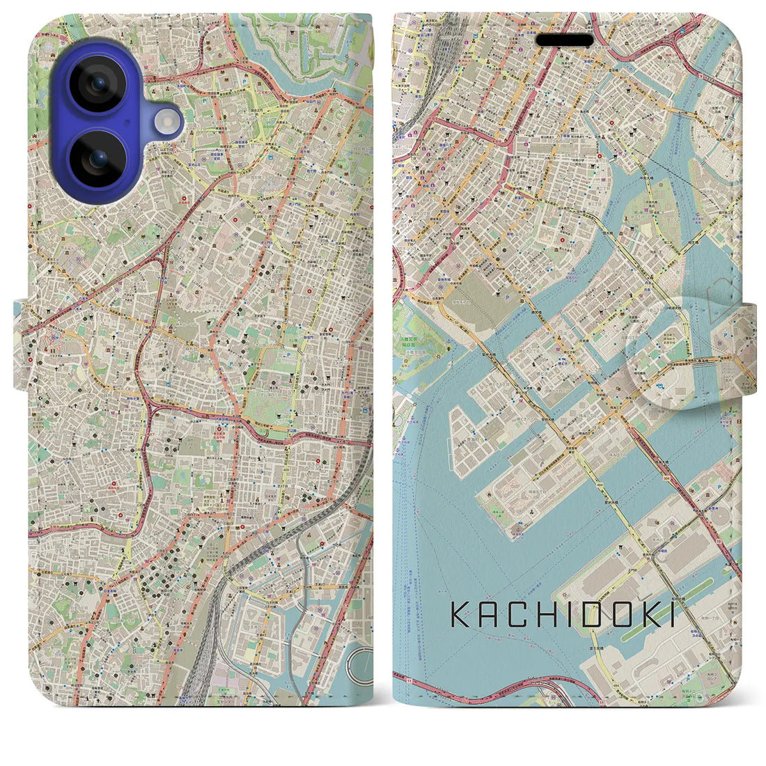 【勝どき（東京都）】地図柄iPhoneケース（手帳タイプ）ナチュラル・iPhone 16 Pro Max 用