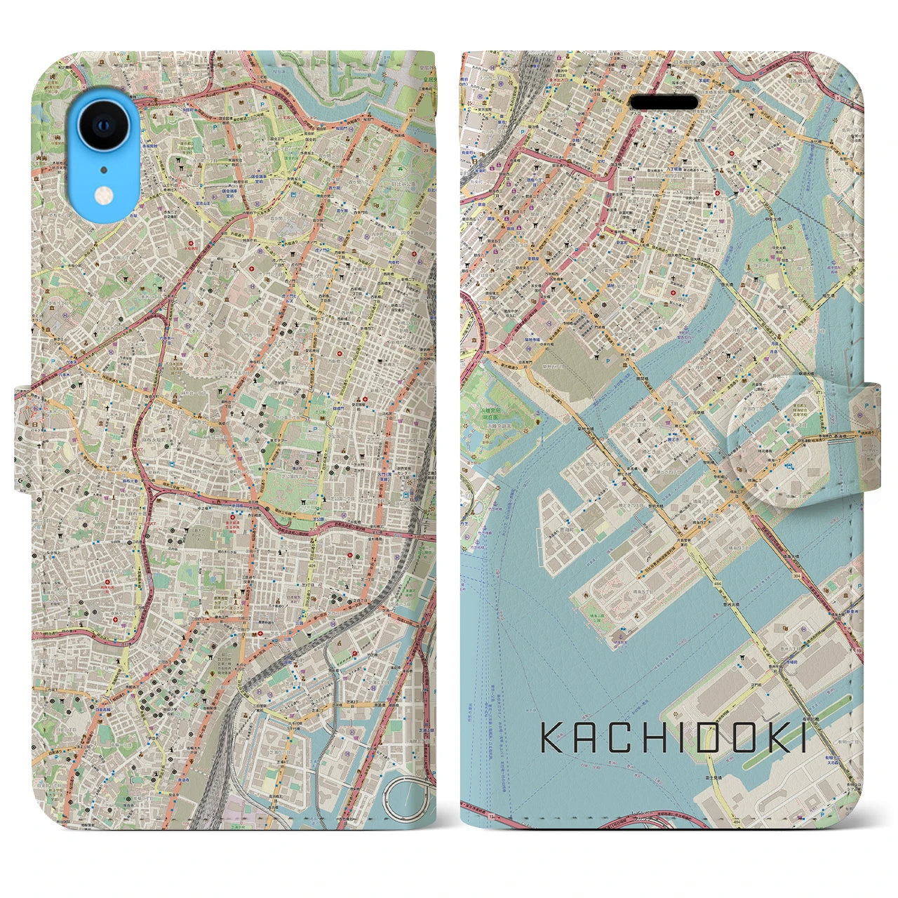 【勝どき（東京都）】地図柄iPhoneケース（手帳タイプ）ナチュラル・iPhone XR 用