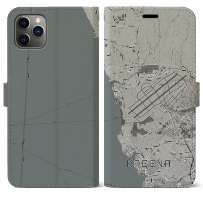 【嘉手納（沖縄県）】地図柄iPhoneケース（手帳タイプ）モノトーン・iPhone 11 Pro Max 用