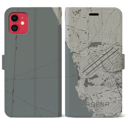 【嘉手納（沖縄県）】地図柄iPhoneケース（手帳タイプ）モノトーン・iPhone 11 用