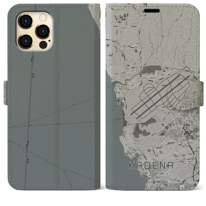 【嘉手納（沖縄県）】地図柄iPhoneケース（手帳タイプ）モノトーン・iPhone 12 Pro Max 用