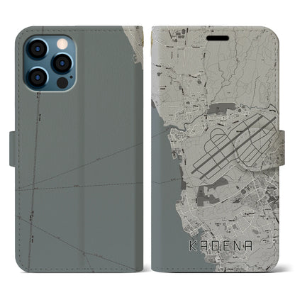 【嘉手納（沖縄県）】地図柄iPhoneケース（手帳タイプ）モノトーン・iPhone 12 / 12 Pro 用