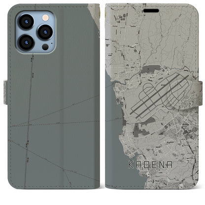 【嘉手納（沖縄県）】地図柄iPhoneケース（手帳タイプ）モノトーン・iPhone 13 Pro Max 用