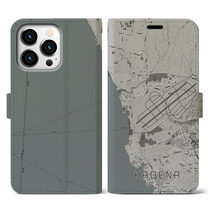 【嘉手納（沖縄県）】地図柄iPhoneケース（手帳タイプ）モノトーン・iPhone 13 Pro 用