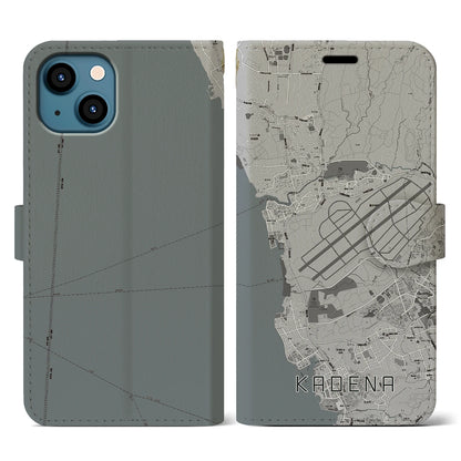 【嘉手納（沖縄県）】地図柄iPhoneケース（手帳タイプ）モノトーン・iPhone 13 用