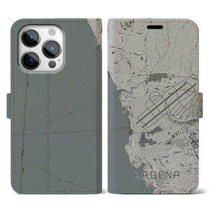 【嘉手納（沖縄県）】地図柄iPhoneケース（手帳タイプ）モノトーン・iPhone 14 Pro 用