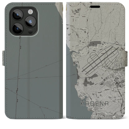 【嘉手納（沖縄県）】地図柄iPhoneケース（手帳タイプ）モノトーン・iPhone 15 Pro Max 用