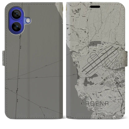 【嘉手納（沖縄県）】地図柄iPhoneケース（手帳タイプ）モノトーン・iPhone 16 Pro Max 用