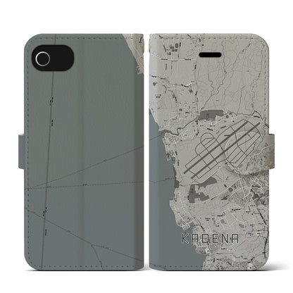 【嘉手納（沖縄県）】地図柄iPhoneケース（手帳タイプ）モノトーン・iPhone SE（第3 / 第2世代） / 8 / 7 / 6s / 6 用