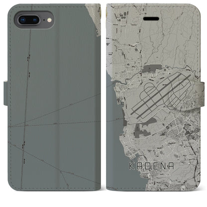 【嘉手納（沖縄県）】地図柄iPhoneケース（手帳タイプ）モノトーン・iPhone 8Plus /7Plus / 6sPlus / 6Plus 用