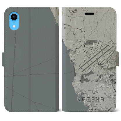 【嘉手納（沖縄県）】地図柄iPhoneケース（手帳タイプ）モノトーン・iPhone XR 用