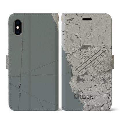 【嘉手納（沖縄県）】地図柄iPhoneケース（手帳タイプ）モノトーン・iPhone XS / X 用