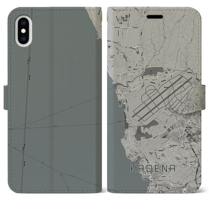 【嘉手納（沖縄県）】地図柄iPhoneケース（手帳タイプ）モノトーン・iPhone XS Max 用